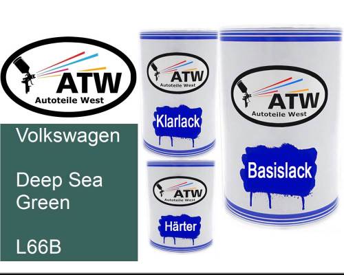 Volkswagen, Deep Sea Green, L66B: 500ml Lackdose + 500ml Klarlack + 250ml Härter - Set, von ATW Autoteile West.